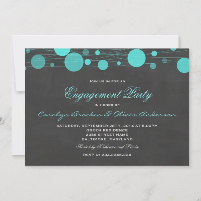 Convites Vintage Chalkboard Blue Lanterna Festa de noivado (Frente)