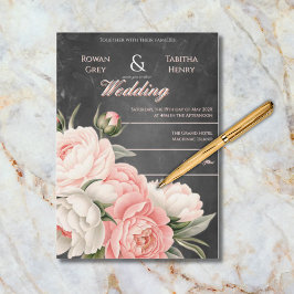 Convites Vintage Chalkboard Boho Floral Rose Wedding