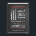 Convites Vintage Chalkboard Christmas Party Red Blue<br><div class="desc">design de estilo de quadro de Natal, modelo de festa de natal, cores vermelho/azul/branco, talheres de vintage, gráfico de bifurcação/colher/faca, vamos/bebida e ser feliz, divertido/simples/festivo/legal, ilustração/imagem/colagem digital, vintage inspirada/style/look/look, texto riscado totalmente personalizável, horizontal vermelho/branco padrão do tipo, linhas pontilhadas, borda branca. Design de festas de Natal divertidas, com ilustração antiga...</div>