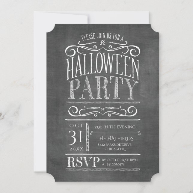 Convites Vintage Chalkboard Halloween Party (Frente)