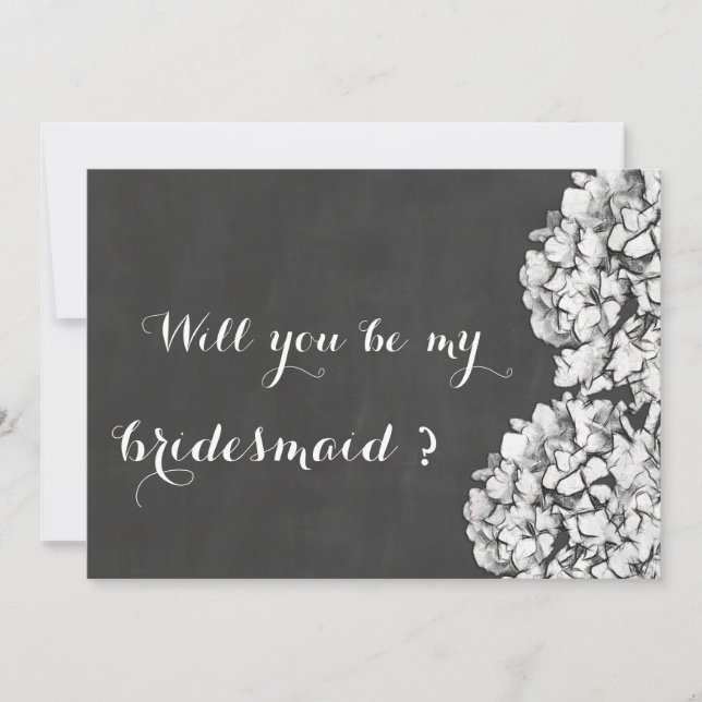 Convites Vintage Chalkboard Hydrangeas Bridesmaid (Frente)