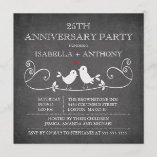 Convites Vintage Chalkboard Love Birds Festa de Aniversário