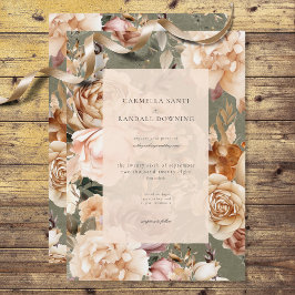 Convites Vintage Champagne Romântico Beige & Sage Floral