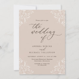 Convites Vintage Champagne Tan Wedding