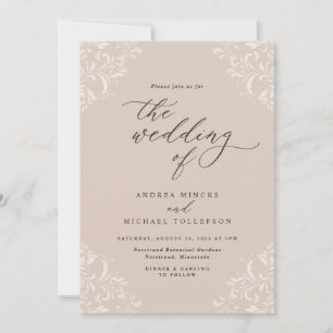 Convites Vintage Champagne Tan Wedding