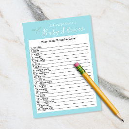 Convites Vintage Charm Blue Chá de fraldas Word Scramble Ga