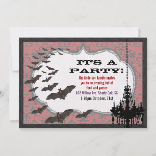 Convites Vintage Chic Chandelier Damask Halloween Party