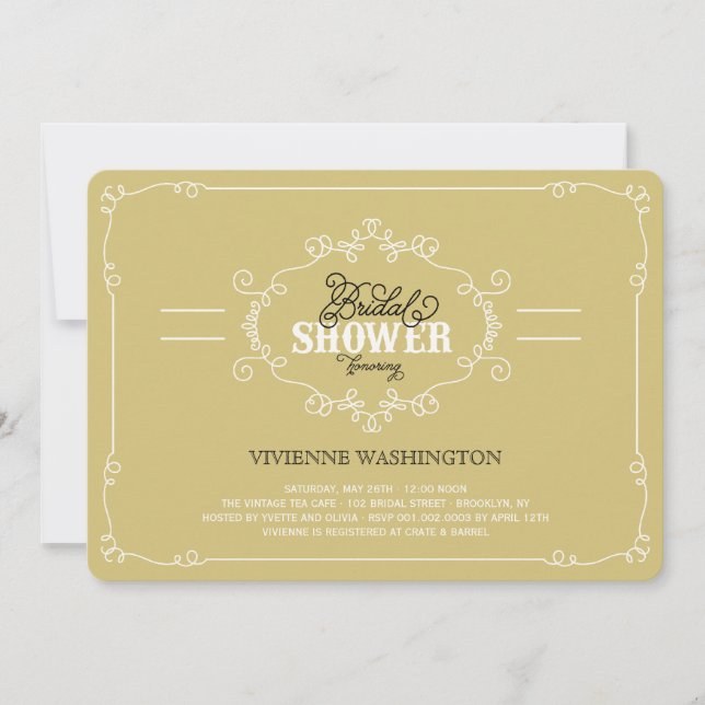 Convites Vintage Chic Flourish Dourado Chá de panela Invite (Frente)