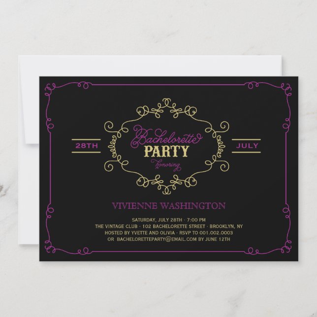 Convites Vintage Chic Flourish Festa de solteira Invite (Frente)