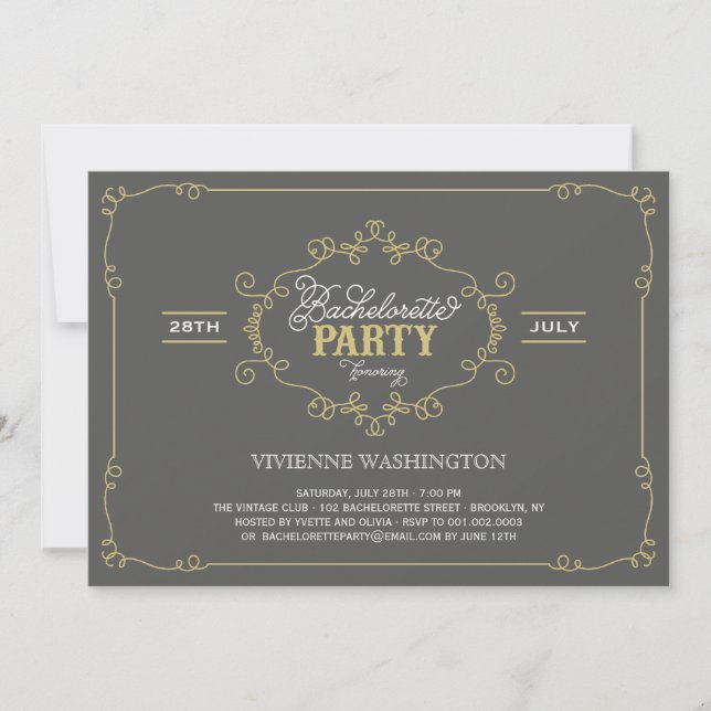Convites Vintage Chic Flourish Festa de solteira Invite (Frente)