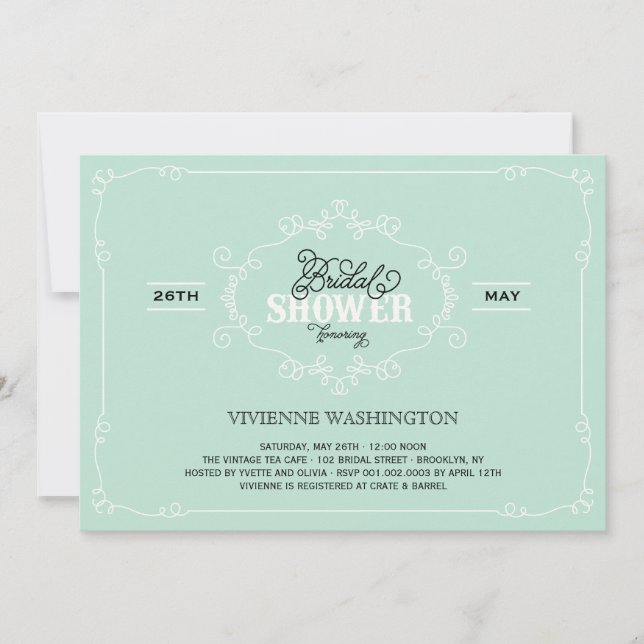 Convites Vintage Chic Flourish Mint Chá de panela Convide (Frente)