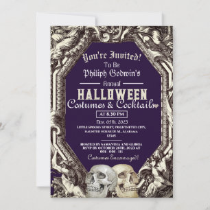 Convites Vintage Chic Gothic Skull Halloween Festa de Figur