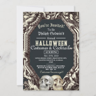 Convites Vintage Chic Gothic Skull Halloween Festa de Figur