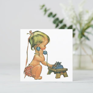 Convites Vintage Child Cute Girl on Toy Phone Invance
