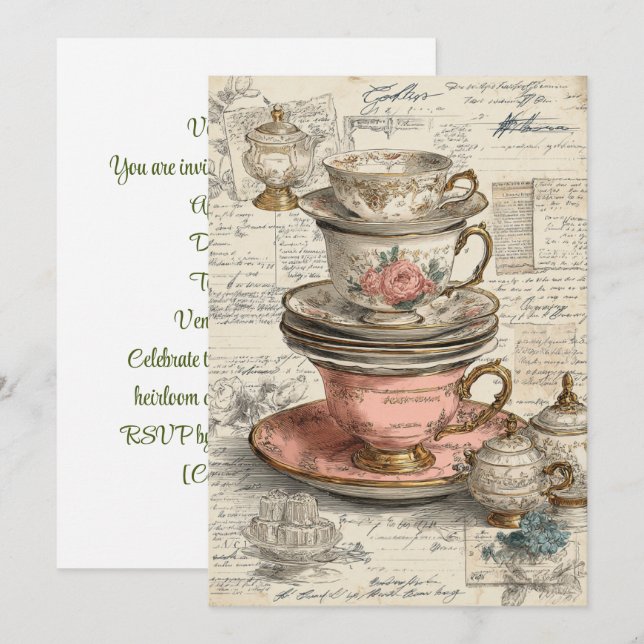 Convites Vintage China | Charme Antiquado (Frente/Verso)