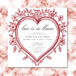 Convites Vintage Chinoiserie Love In Bloom Chá de panela<br><div class="desc">Capture o romance do eterno com o nosso chá de panela de "amor está florescendo" inspirado na safra. Este elegante design quadrado apresenta um fundo branco evocando um clássico encanto antigo vitoriano. No centro, um impressionante coração floral vermelho escuro da chinoiserie segura seus detalhes de casamento na bela tipografia de...</div>