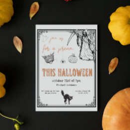 Convites Vintage Cinza Black Orange Cat Halloween Party