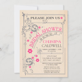 Convites Vintage Cinza Floral Flourish Pink