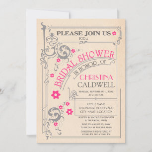 Convites Vintage Cinza Floral Flourish Pink