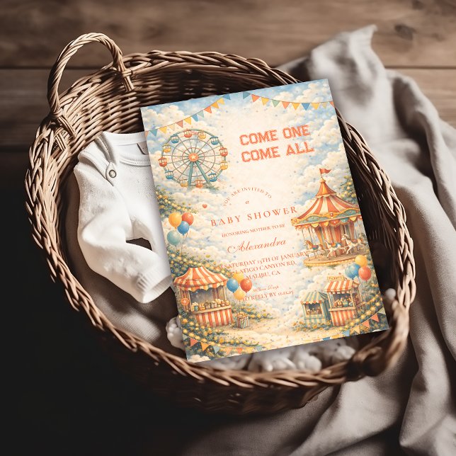 Convites Vintage Circus Baby Shower (Criador carregado)