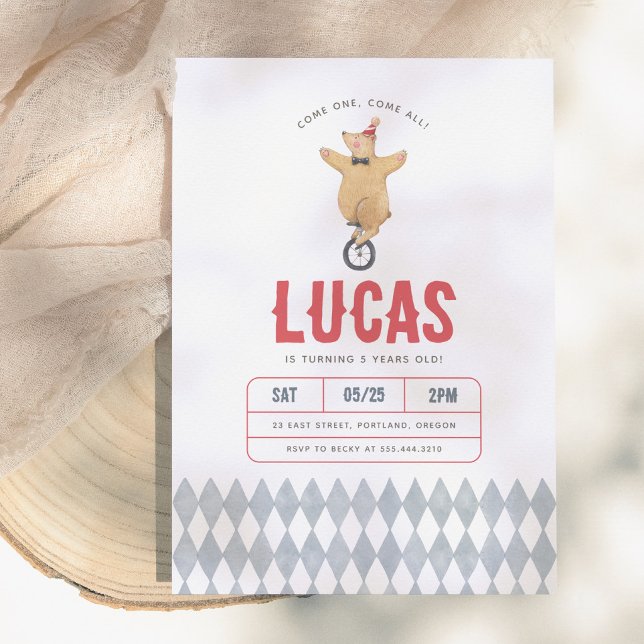 Convites Vintage Circus Bear Boy Birthday Party (Criador carregado)