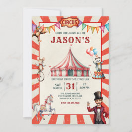 Convites Vintage Circus Carnival Aniversário