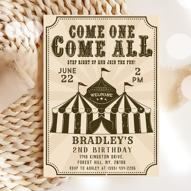 Convites Vintage Circus Carnival Aniversário (Criador carregado)