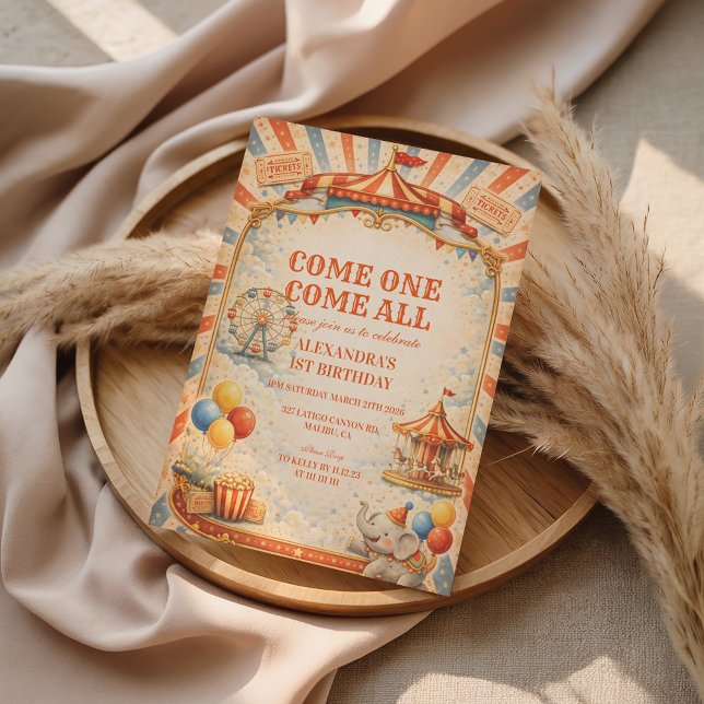 Convites Vintage Circus Fairytale Birthday (Criador carregado)