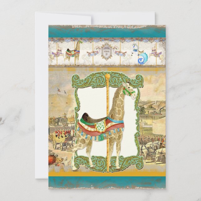 Convites Vintage Circus Poster, Chá de fraldas Giraffe (Frente)