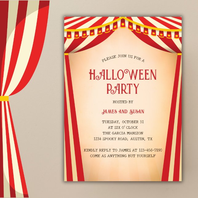 Convites Vintage Circus Themed Halloween Figurume (Vintage Circus Themed Halloween Costume Party Invitation)
