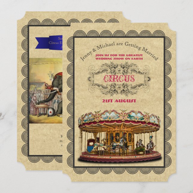 Convites Vintage Circus Wedings Carnival (Frente/Verso)