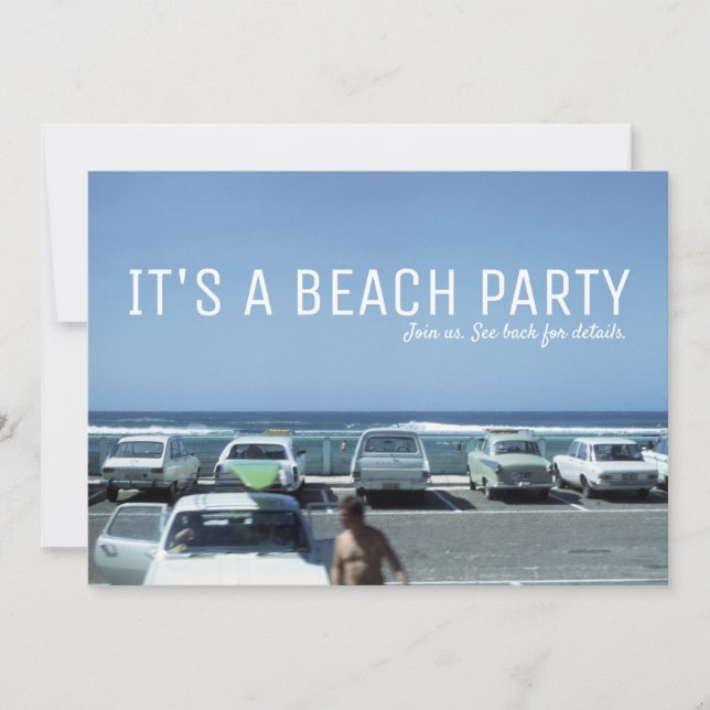 Convites Vintage Classic Cars Blue Ocean Beach Party (Frente)