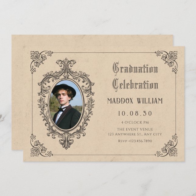 Convites Vintage Clássica Gótica em Antiguidade (Frente/Verso)