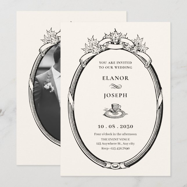 Convites Vintage clássico - foto elegante de casamento (Frente/Verso)