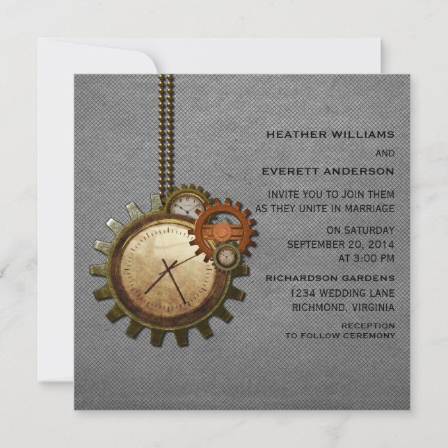Convites Vintage Clock Weding Invitation, Cinza (Frente)