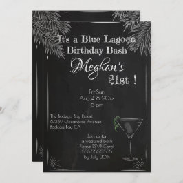 Convites Vintage Cocktail Blue Lagoa Birthday Bash