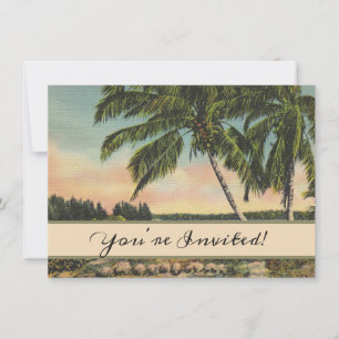 Convites Vintage Coconut Palms Tropical Breeze Sunset
