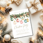 Convites Vintage Colorors Ornaments Baubles Christmas Party<br><div class="desc">Convide seus amigos e família para uma reunião de feriados confortável com este belo convite dos Ornamentos! Apresentando ornamentos de aquarela pendurados em um galho de pinheiro, esta design mostra uma estética colorida vintage com uma bela tipografia que adiciona um encanto nostálgico à sua celebração. Você pode transferir este design...</div>