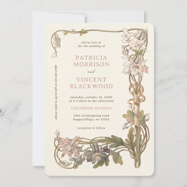 Convites Vintage Columbine Frame Weditation (Frente)