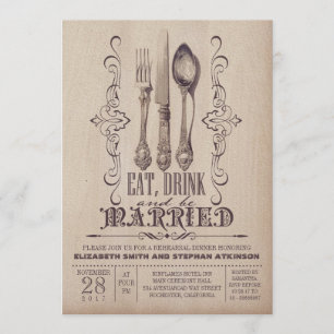 Convites Vintage COME BEBIDA E SEJA CASADO COM janto DE ENS