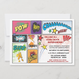 Convites Vintage Comic Book Strip Super Hero Party