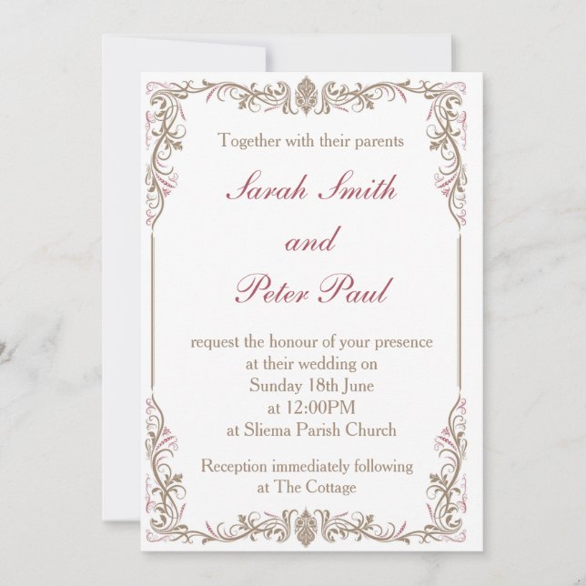 Convites Vintage/convite clássico do casamento (Frente)