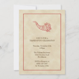 Convites Vintage cornucopia fruta quadro vermelho Ação de G