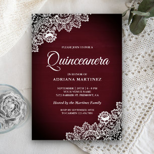 Convites Vintage Country Borgonha Madeira Renda Quinceanera