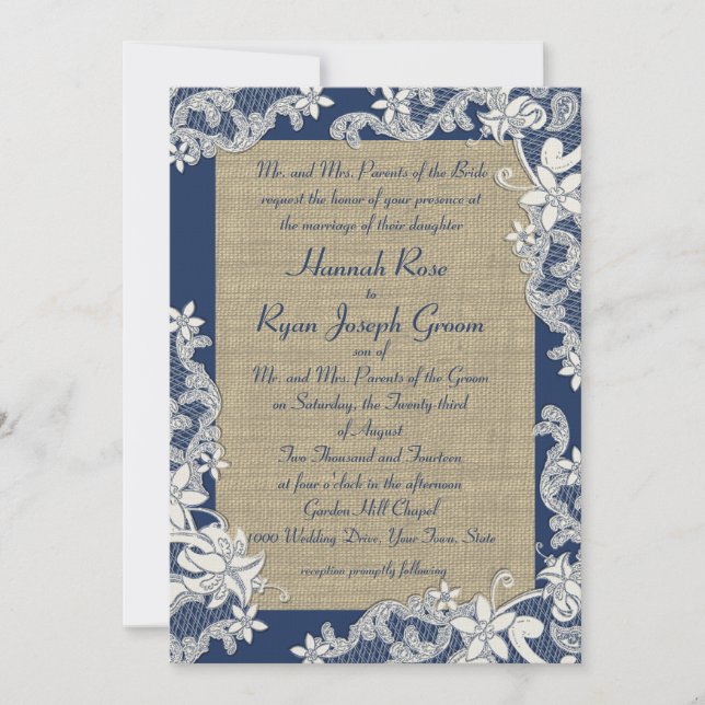 Convites Vintage Country Floral and Burlap (Frente)