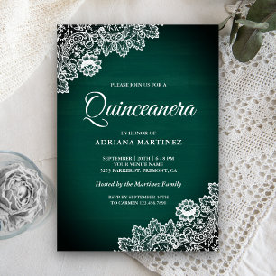 Convites Vintage Country Teal Green Wood Lace Quinceanera