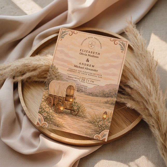 Convites Vintage Covered Wagon Meadow Wedding (Criador carregado)