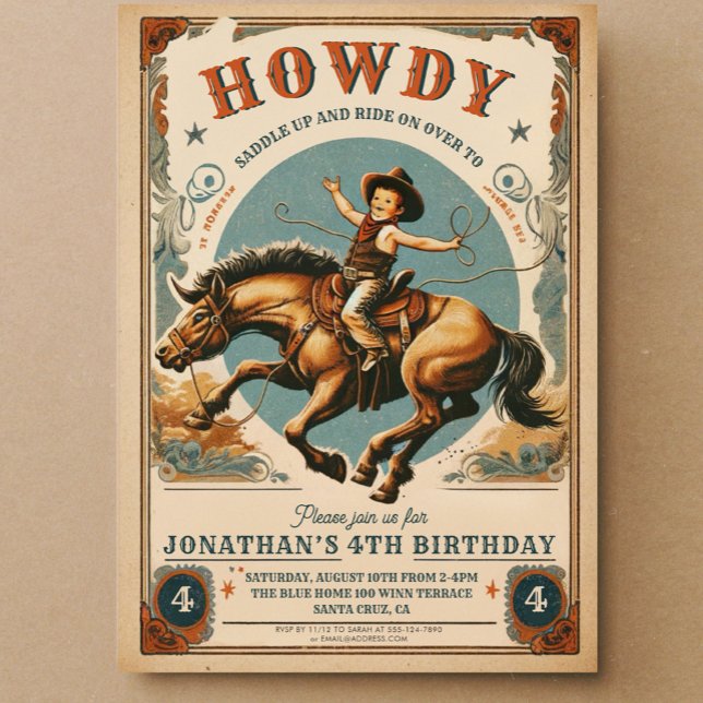 Convites Vintage Cowboy Country Western Birday (Criador carregado)