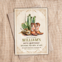 Convites Vintage Cowboy Western Boots Hat e Desert Cactus