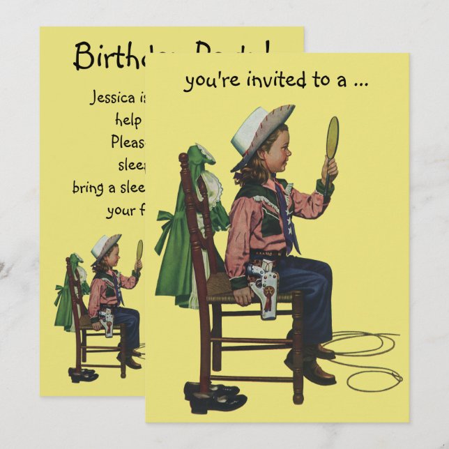 Convites Vintage Cowgirl Sleepover Girl Festa de aniversári (Frente/Verso)